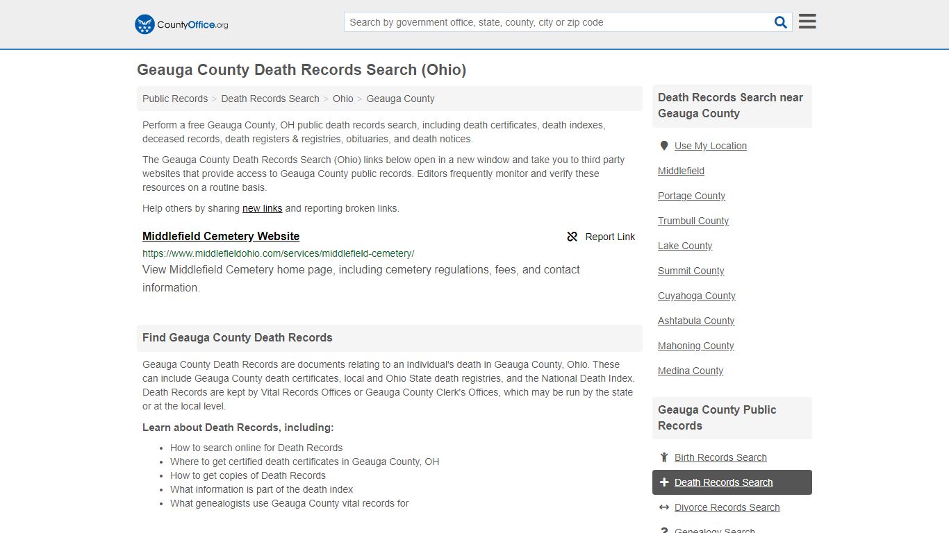 Geauga County Death Records Search (Ohio) - County Office