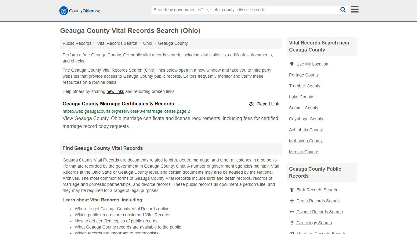 Geauga County Vital Records Search (Ohio) - County Office