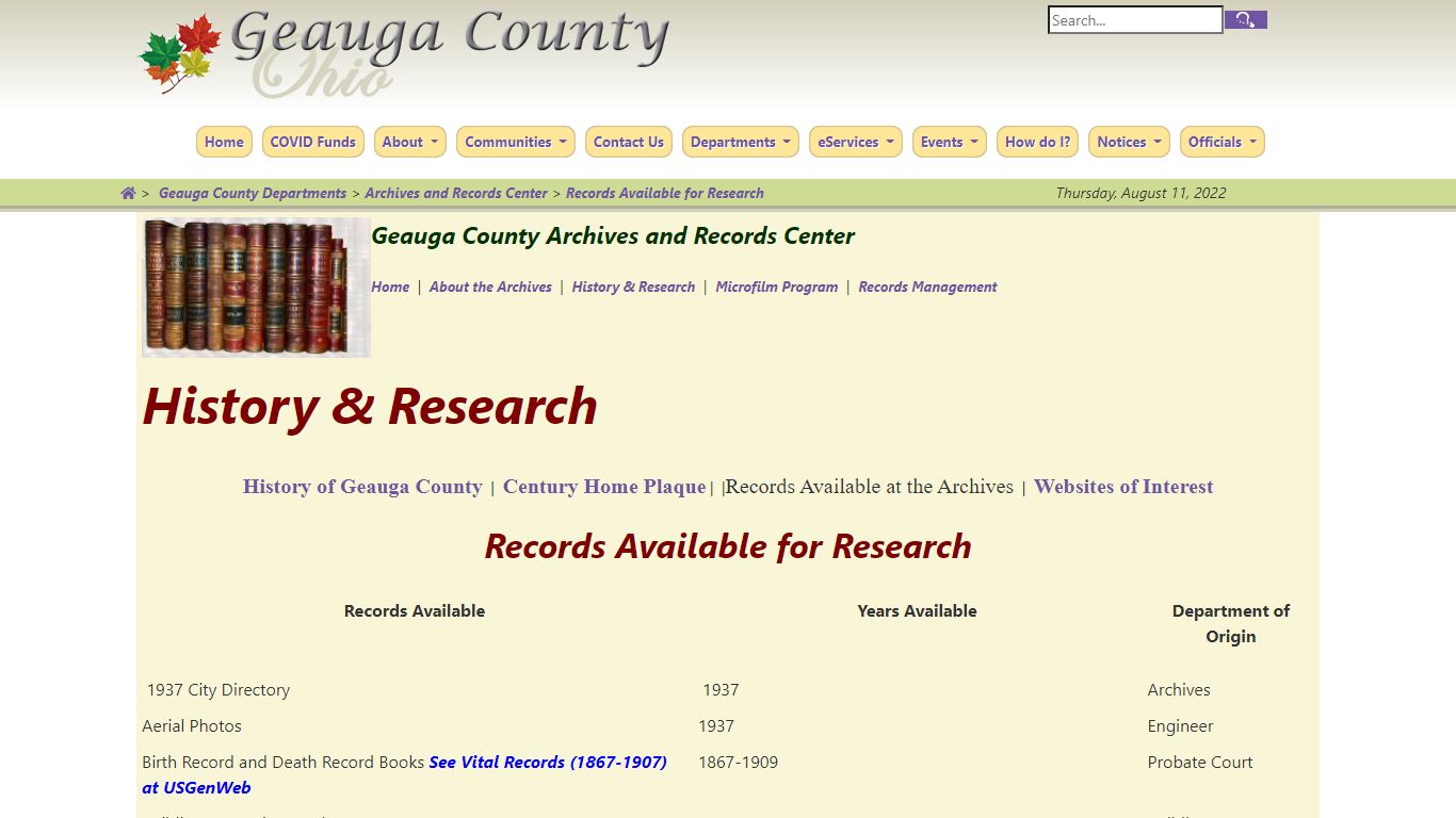 Records Available for Research - Geauga County, Ohio